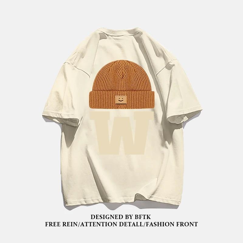 Summer Fashion Heavyweight Retro Men's English Letters 100% Cotton Printed Round Neck High-quality Casual Fitness Street T-shirt