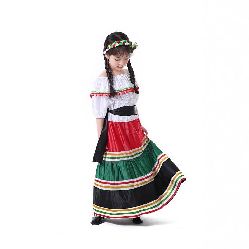 Children's Mexican Long Skirt Stage Performance Costume Children's Day Mexican Little Girl National Performance Costume