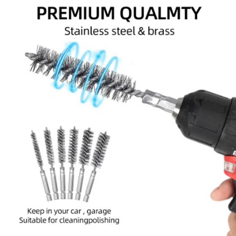 Nuevo 6 Piezas 8-19mm Tubo de Alambre Cepillos de Limpieza para Maquinaria Limpiador de Óxido Herramientas de Lavado y Pulido para Procesamiento de Fabricación Automotriz