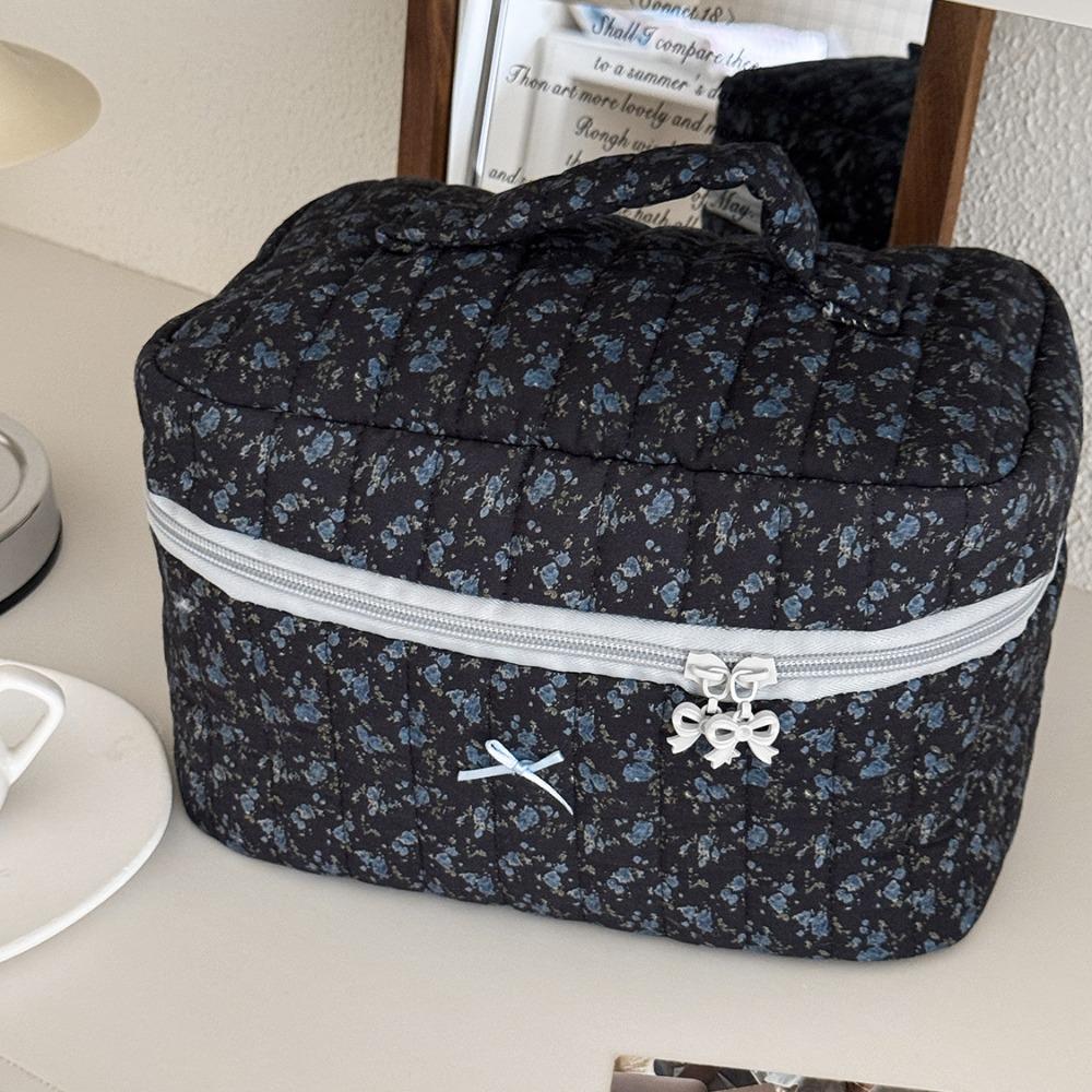 Fashion Korean Style Cosmetic Bag Multi-size Zipper Travel Storage Bags Pink Bow Plaid Makeup Quilted Bag for Women Girls