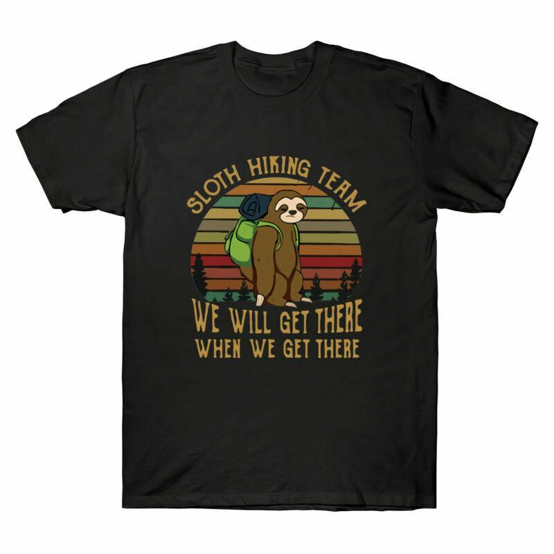 Sloth Hiking Team We Will Get There Funny Vintage T-shirt Black Cotton M