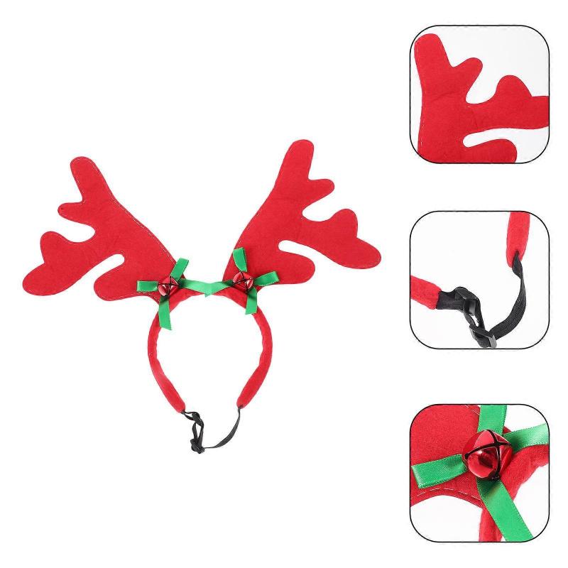 Pet Christmas Headband Adjustable Deer Horn for 4Pcs Holiday Decor