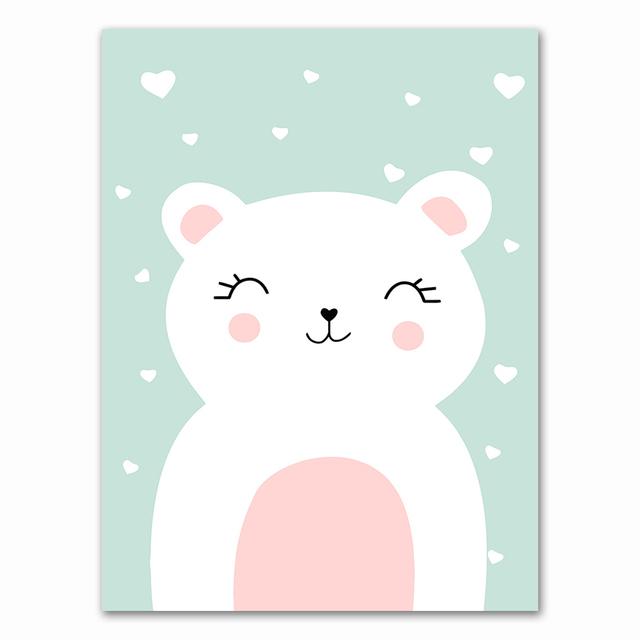 Kawaii Wall Art Canvas Nursery Print Cartoon Cat Rabbit Painting Nordic Kids Decoration Picture Baby Living Room Decor No Frame