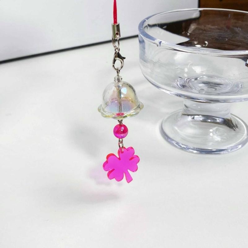 Clear Elegant Color Four Leaf Clovers Phone Charm with Wind Chimes Portable Good Luck Fashion Accessory Daily Use
