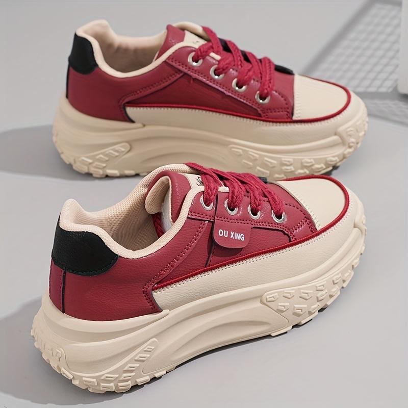 Damen Plateau-Sneaker, Modische Dicksohlige Dad Shoes, Vielseitige Lässige Sportschuhe Für Studenten, Atmungsaktive Schnür-Turnschuhe