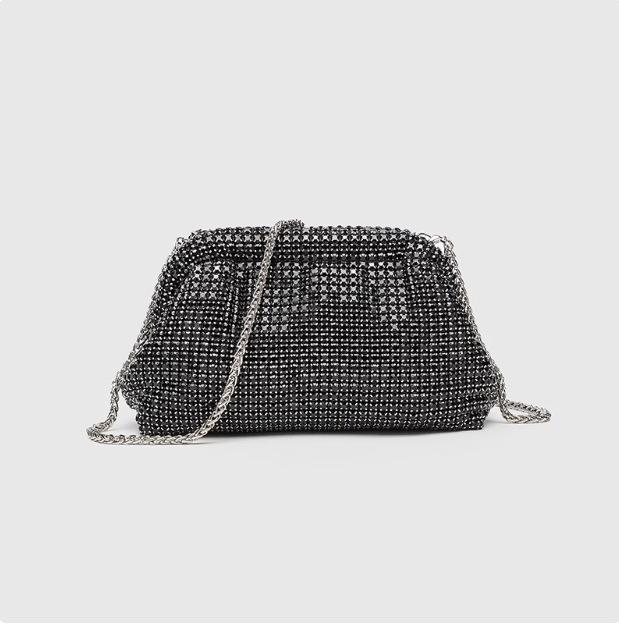 Clear Water Diamond Bag, Women'S Dinner Bag, Full Of Diamonds, Hand Clamp, Underarm Bag, Diamond-Encrusted Single Shoulder Flash Diamond Oblique Span