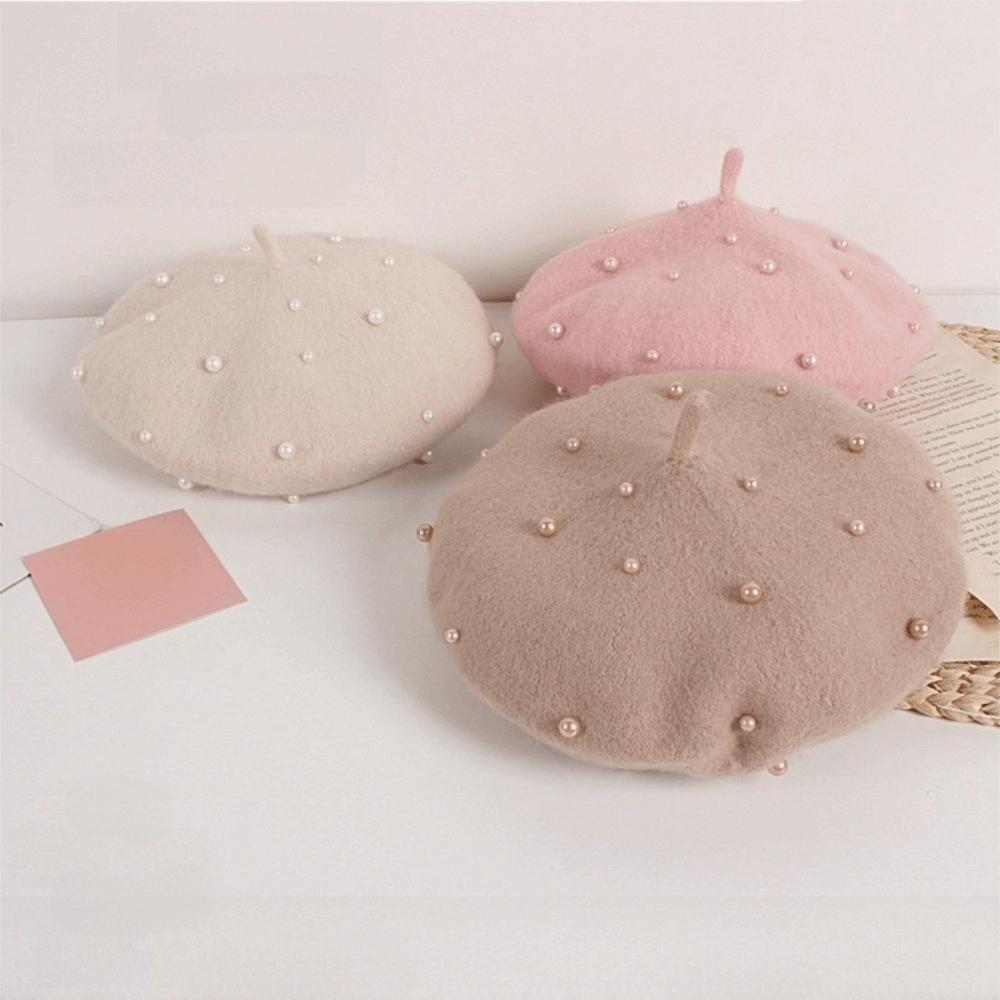 Woolen Baby Wool Hat Solid Color Painter Hat Sweet Children's Beret Baby