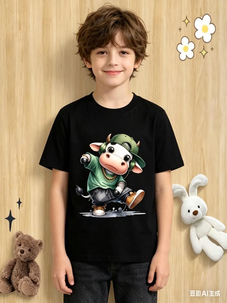 Unisex Kids Pure Modal TShirt I Love HipHop Humorous Animal Print Polyester Fiber Fun Summer Top for Boys And Girls