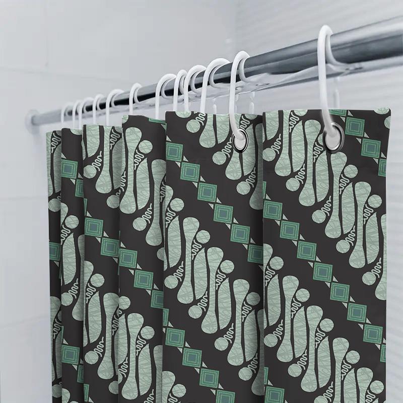 Modern Bathroom Shower Curtain Decorative Pattern Waterproof Fabric Printing Black Green Square 240X180cm