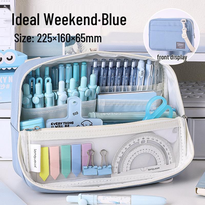 Large Capacity Blue Transparent Ita Pencil Case - Stylish and Functional for Students