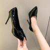 Fashion Stiletto Single Shoes Autumn New Pointed Toe Patent Leather Cover Foot Platform Non-Slip Wear-Resistant High Heels