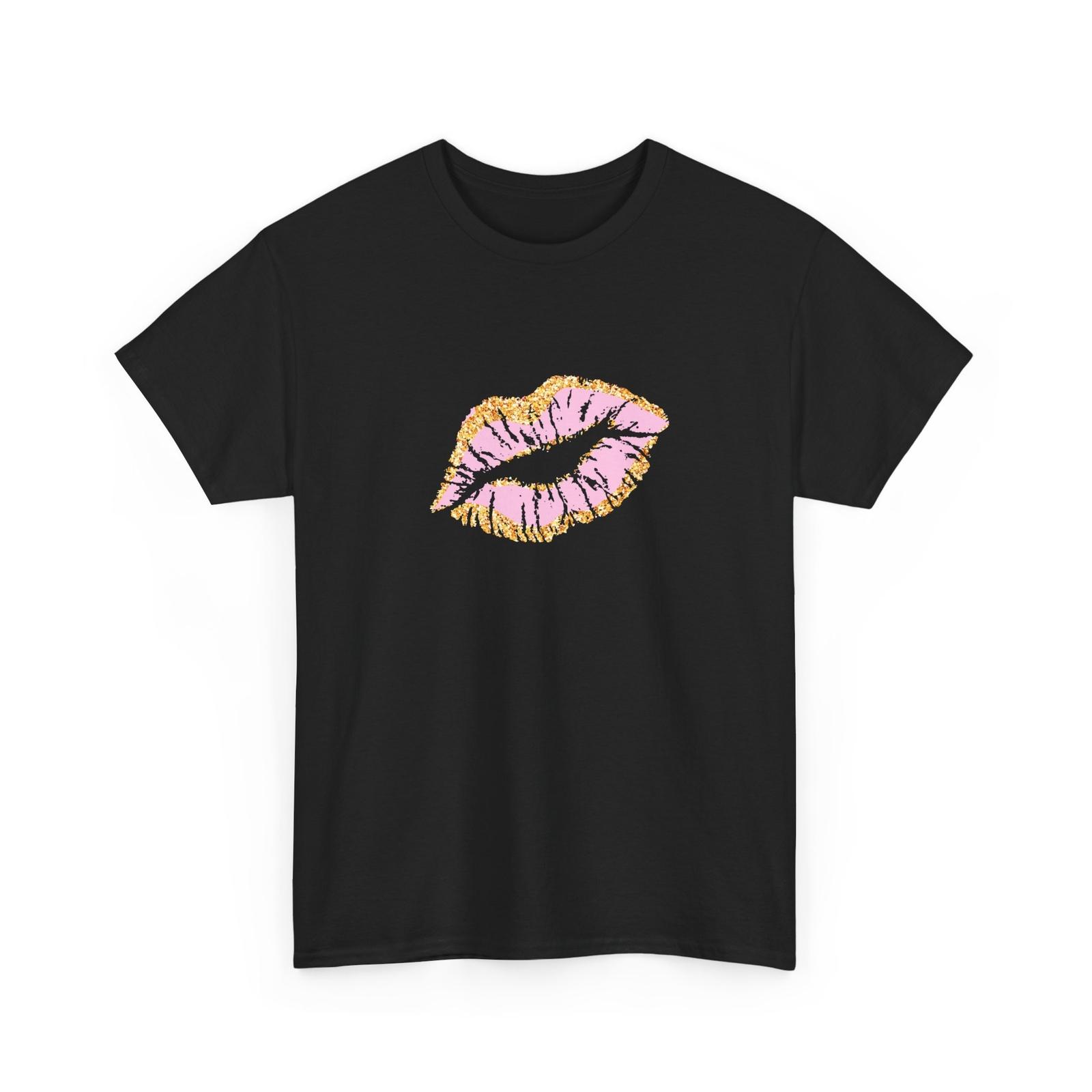 Lips T-Shirt Pink Glitter Kiss Bold Graphic Tee Love Shirt For Men and Women XL