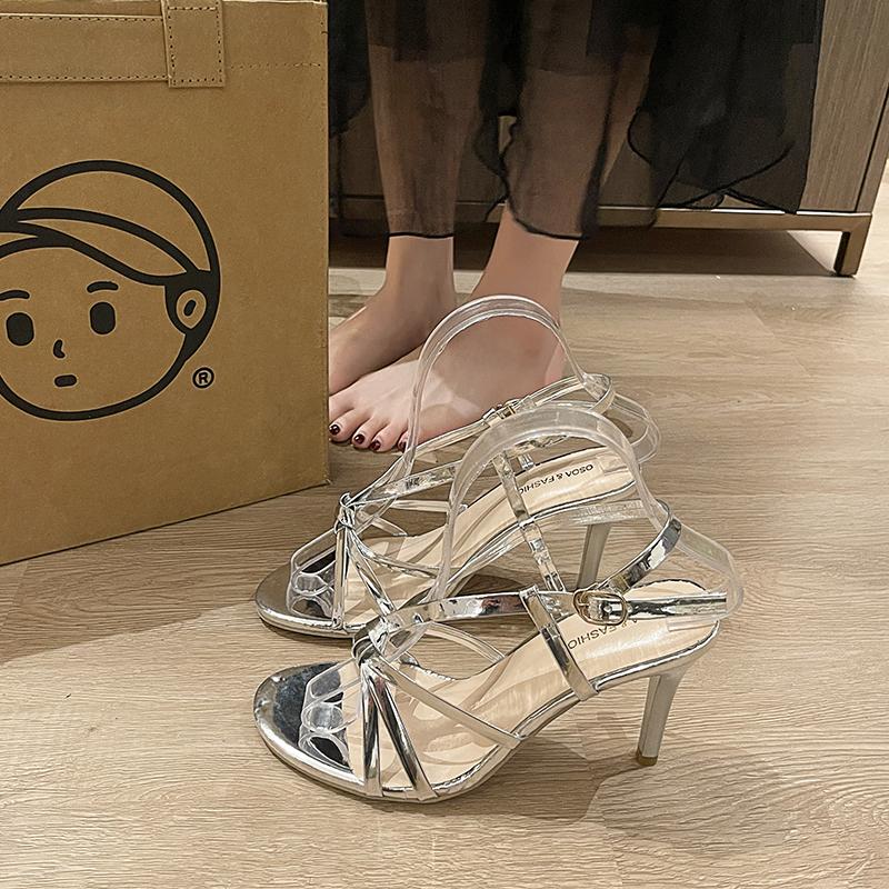 Módní Temperament Dámské Sandály na Jehlovém Podpatku Zlaté Úzký Pásek Pásek kolem Kotníku Římské Sandály Sexy Otevřená Špička Tenké Vysoké Podpatky Párty Boty Zlaté