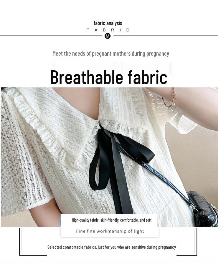 French Academy Style White Doll Collar Maternity Dress - Loose, Slimming, Age-Reducing, Long, Summer 2026