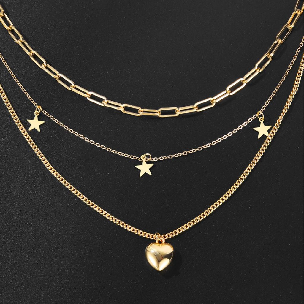 Retro Temperament Multi-layer Chain Necklace Women In Stacking Tide Collarbone Chain Love Pentagram Pendant Necklace