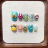 Hand-Painted Press-On Nails Short Square Cat Eye Design Cute Kawaii Style Wearable Nail Tips Women