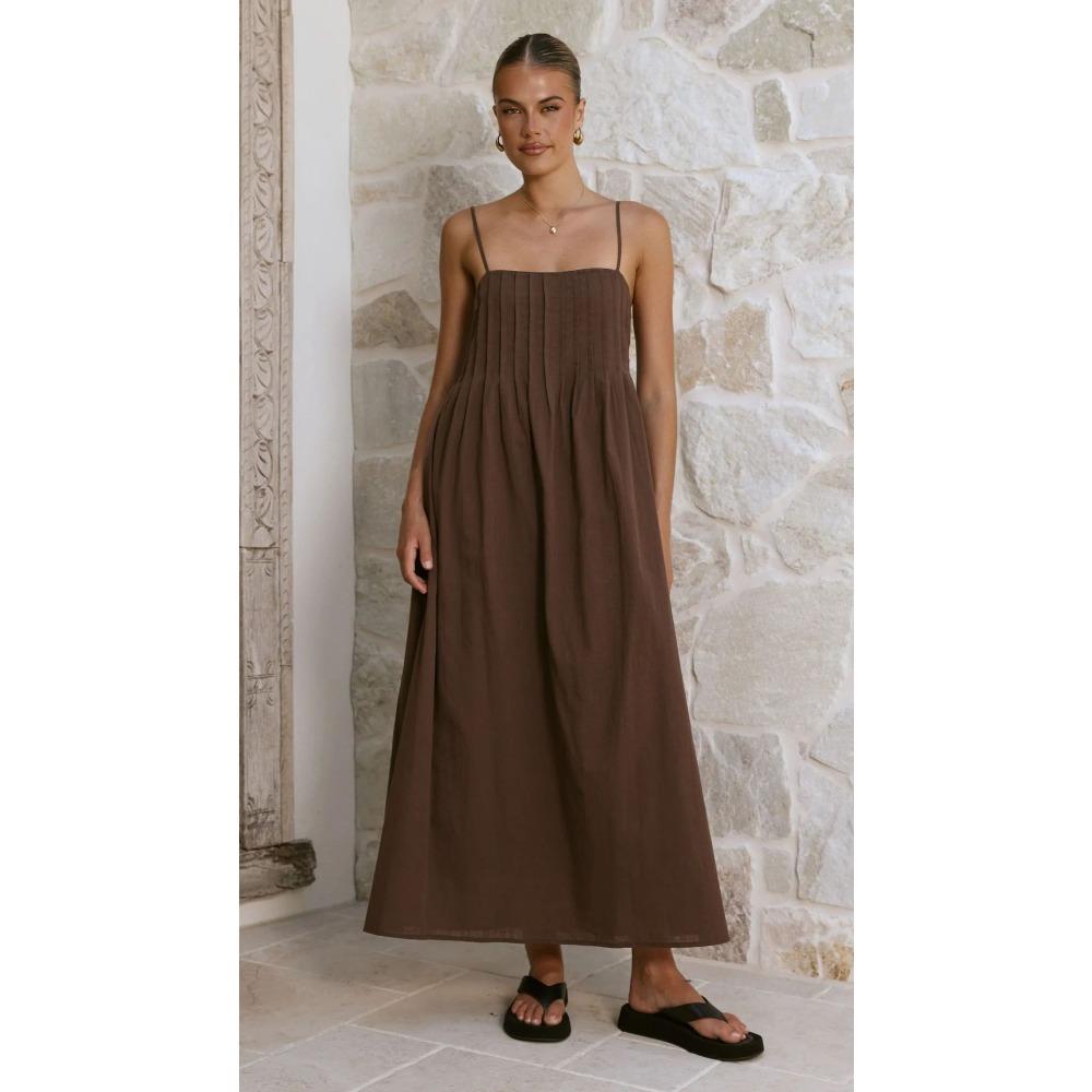 

European and American Summer Models, Pit Strips, Solid Color, Casual Fashion, Rubber Band Suspenders, Medium and Long Dresses 93 XL темно-коричневого кольору