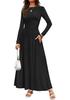 JPNTKY Fashion Autumn Winter Solid Color Print Long Sleeve O-Neck Casual Dresses Unique Design
