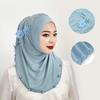 - New Malay Women'S Headscarf Hat Beaded Flower Shawl Elastic Solid Color Ethnic Pullover Hat Spot