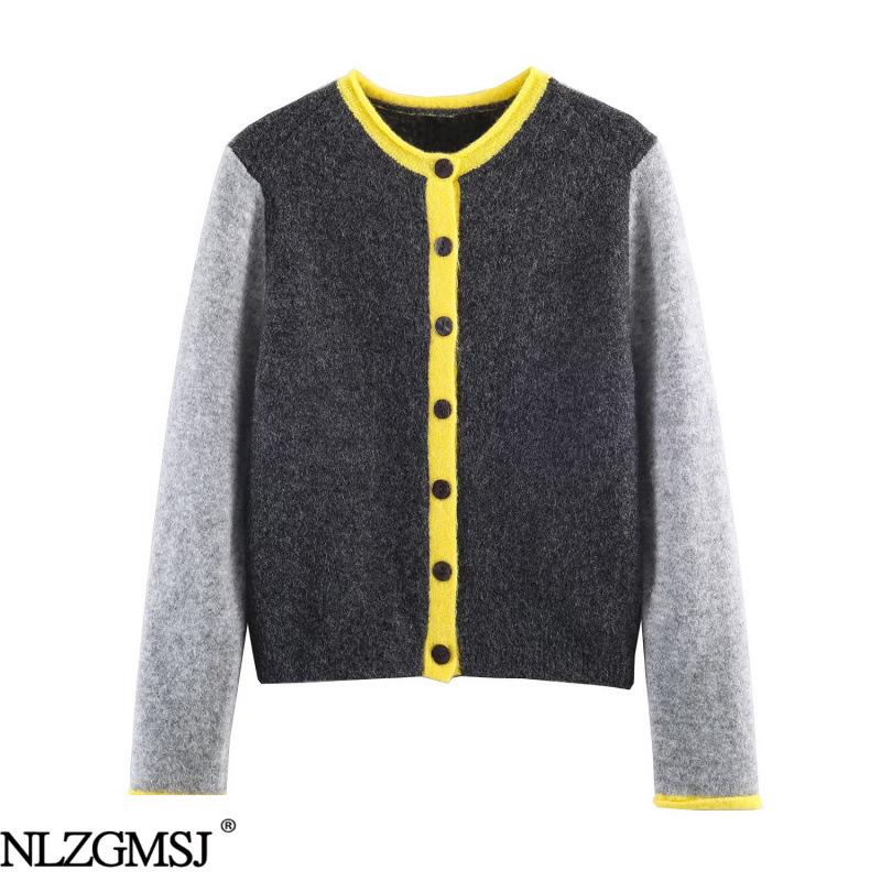 2026 Spring European & American Style Color Block Knit Cardigan Small