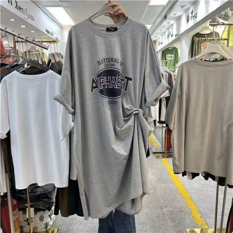 Γυναικείο Καθημερινό Φόρεμα T-shirt με Στρογγυλή Λαιμόκοψη και Κοντά Μανίκια, Άνετο Φόρεμα Μήκους Μέχρι το Γόνατο σε Μεγάλα Μεγέθη, Καλοκαιρινό