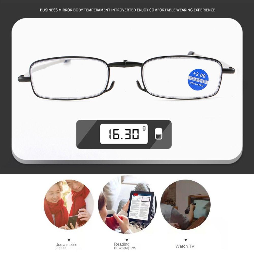 Ultra Light Resin Reading Glasses Metal Frame Telescopic Legs Presbyopia Eyewear Anti-Blue Light Folding Elderly Glasses