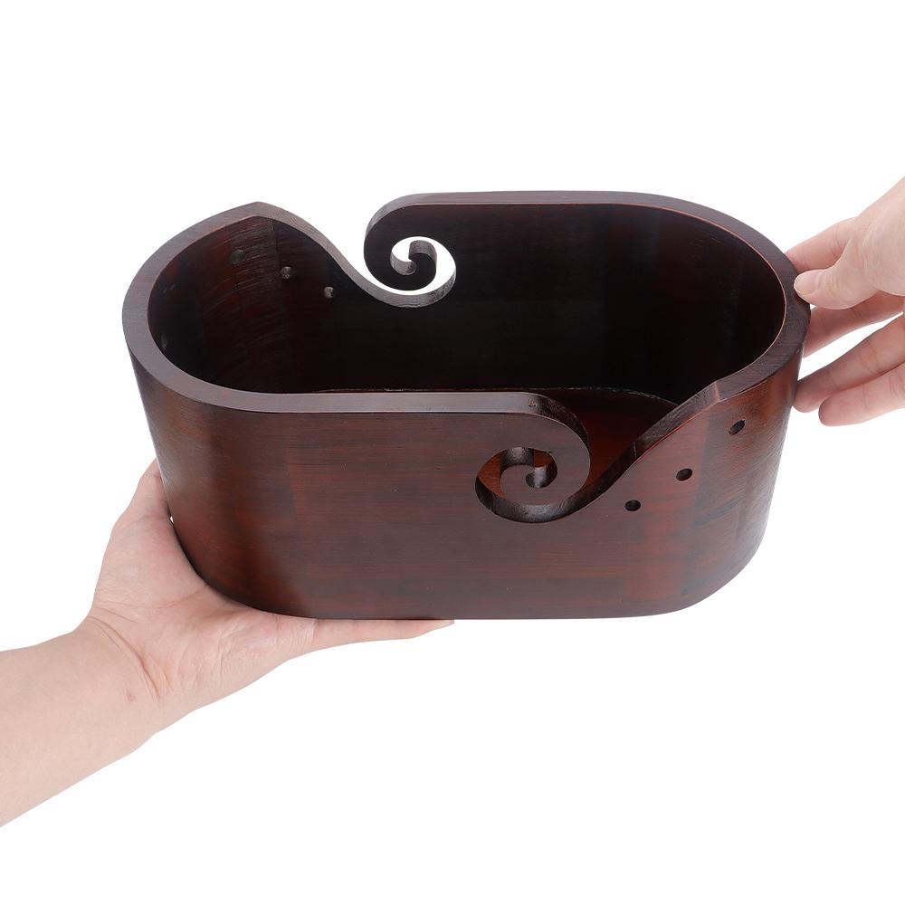 1pc Wooden Yarn Bowl, DIY Knitting Storage Tool, Double-Sided Holes Yarn Storage Bowl, Oval Yarn Organizer Bowl Handicraft Tool
