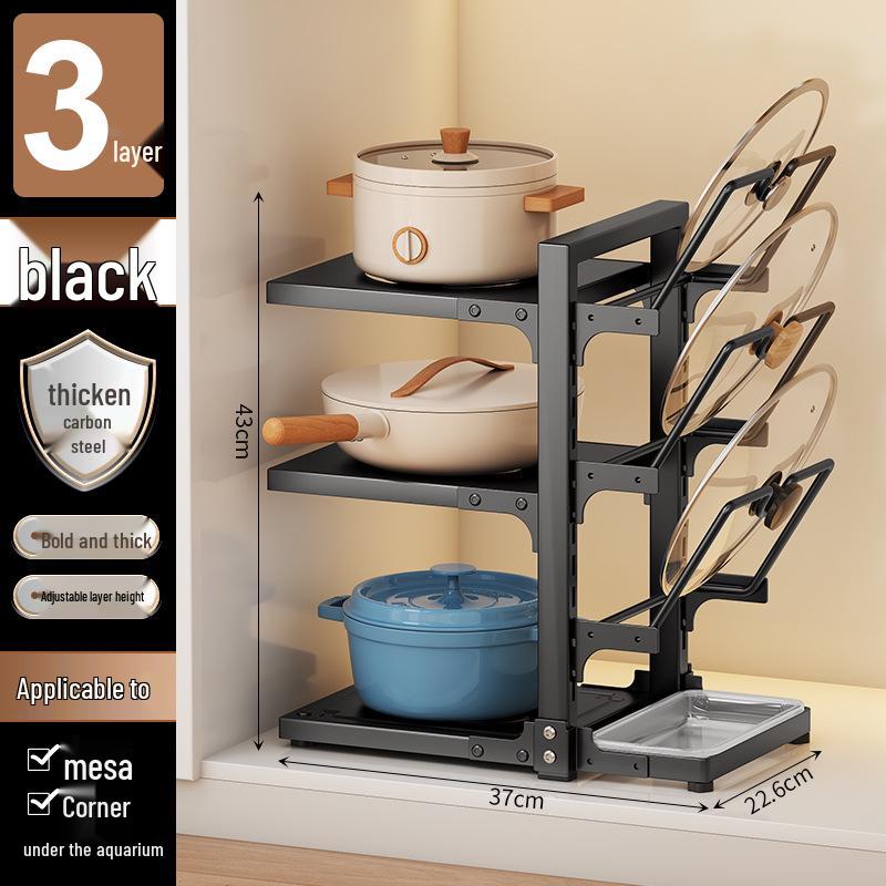 Estante de almacenamiento de ollas y utensilios de cocina de múltiples capas para cocina, organizador de encimera bajo el fregadero, diseño de doble cara