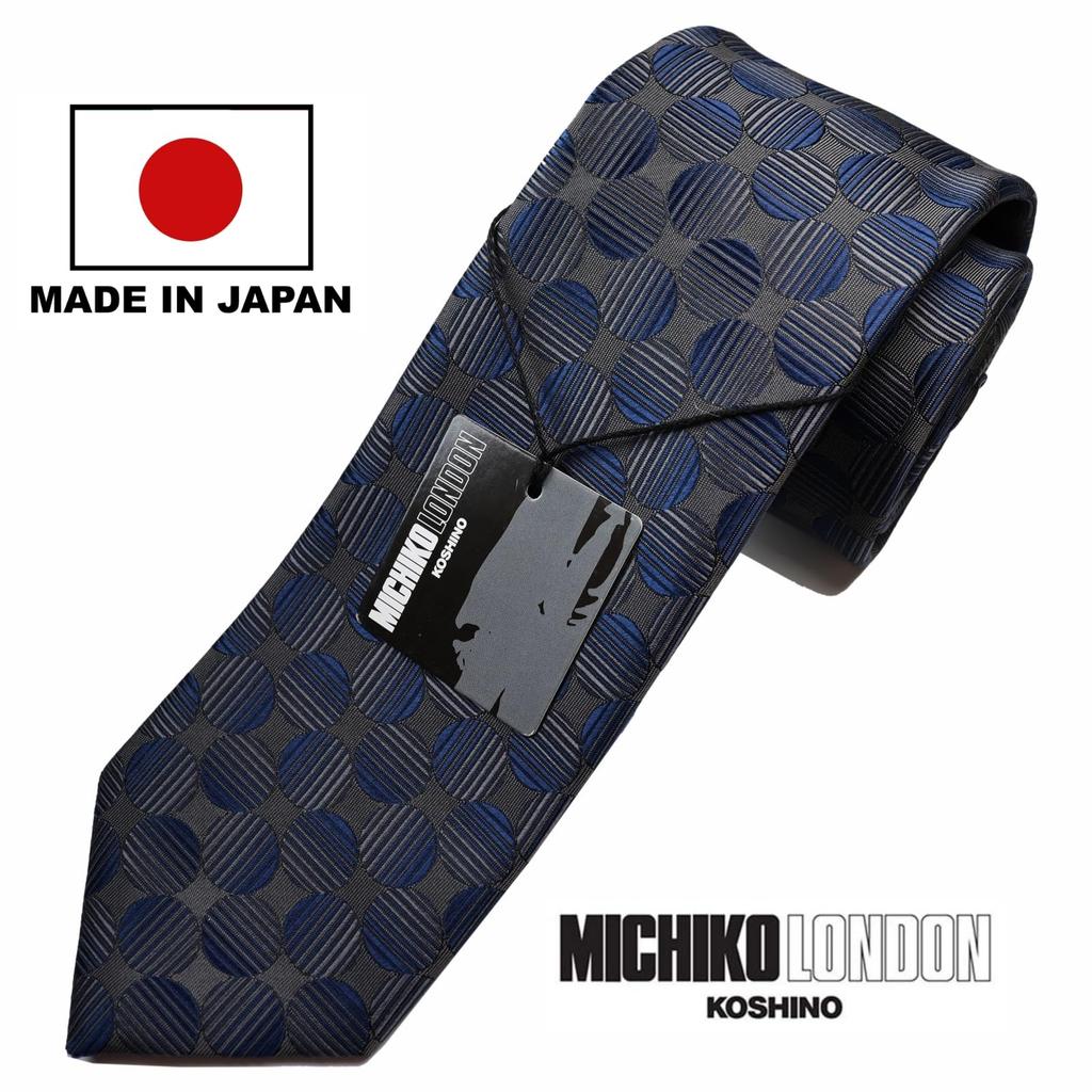 [Michiko London] Wrinkle-resistant bonded fabric with lining for added volume. Made in Japan. KOSHINO brand necktie. Geometric pattern. 100% silk.