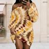 Women Plus Size One Shoulder Long Sleeve Abstract Geometric Print Asymmetric Hem Dress