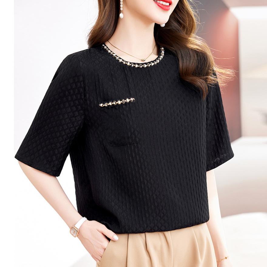 

Черная футболка с круглым вырезом, короткими рукавами и принтом короны из шелка ле Зу, новый дизайнерский сенс, модный повседневный топ из тутового шелка 2XL