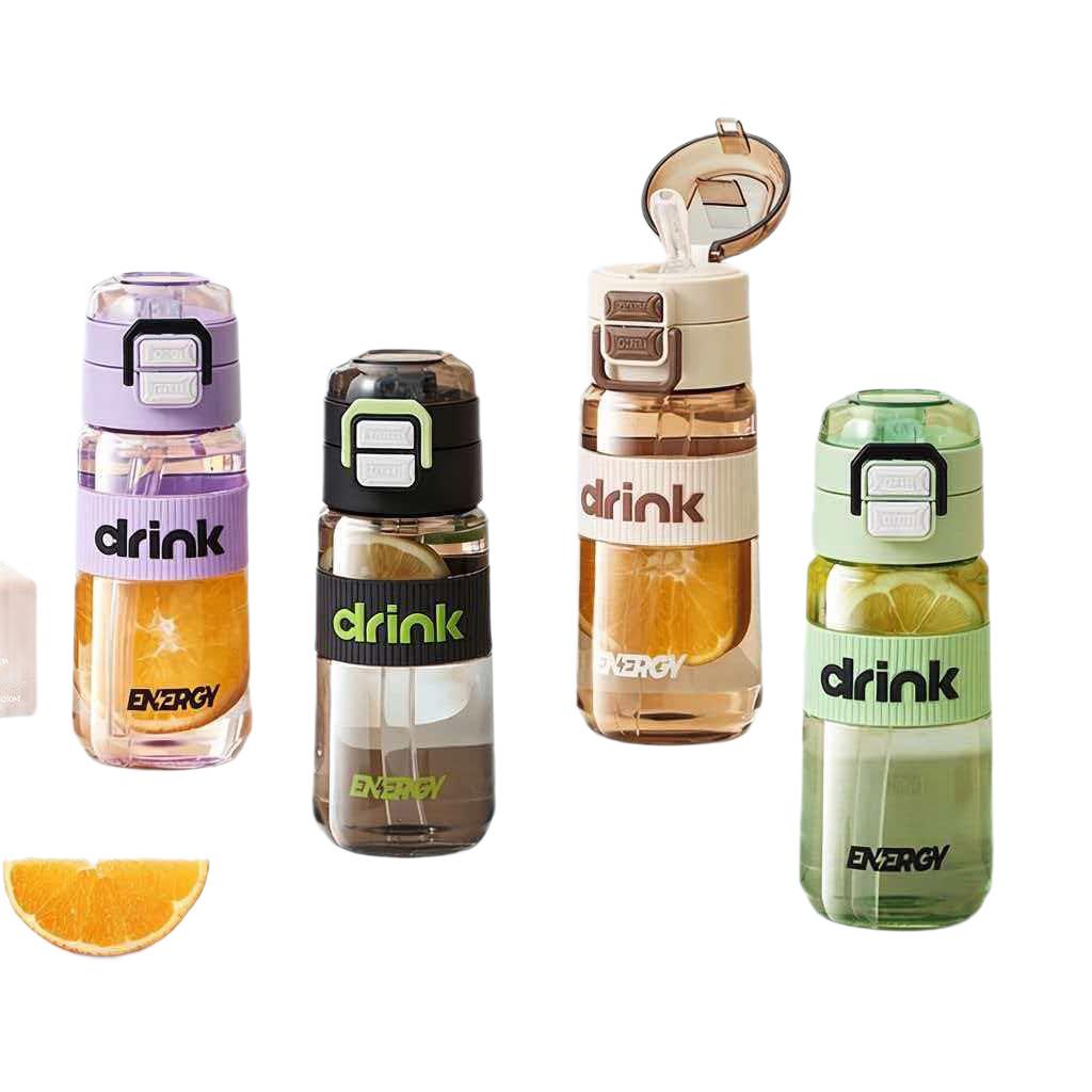 Water Bottle Carrying Ring Water Cup Portable Sports Kettle Male and Female Straw Cup Student Double Drink Outdoor Plastic Cup with Elastic Cover