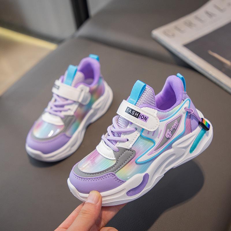 Girls' Sports Running Shoes 2025 Autumn New Dad Versatile Breathable Soft Sole Children's Primary School Students Leather Surface Treasure Tide