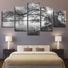 Canvas Pictures for Living Room Wall Art Poster  Lake, Big Trees, Painting Black and White Landscape, Home Decor, 5 PCs