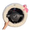 Strawberry Bear Winter Steering Wheel Cover Cute Cartoon Lotso Bear Women's Warm Plush Car Steering Wheel Protection Car Decor