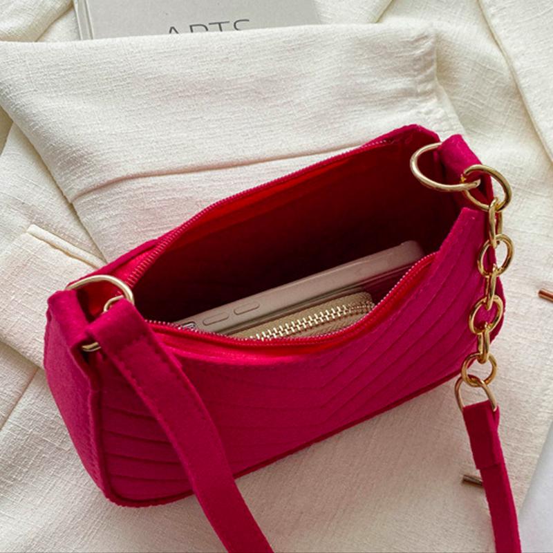 Women Felt Mini Shoulder Bag Solid Color Casual Handbag Female Underarm Bag Purse