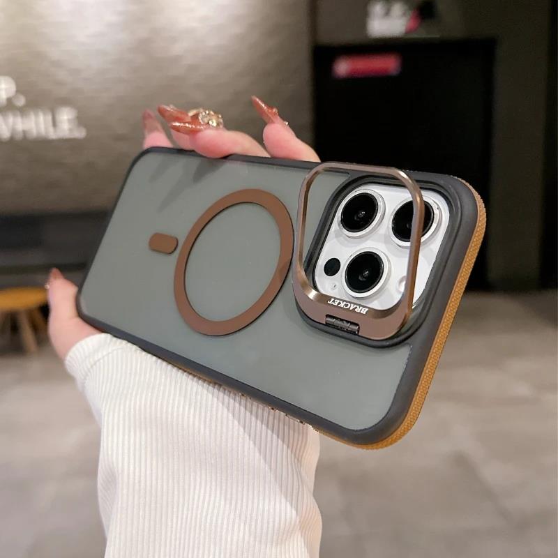 Fashion Double Color Magnetic Stand Transluncy Case For iPhone 16 15 14 13 12 11 Pro Max Plus Magsafe Spli Color Matte Cover