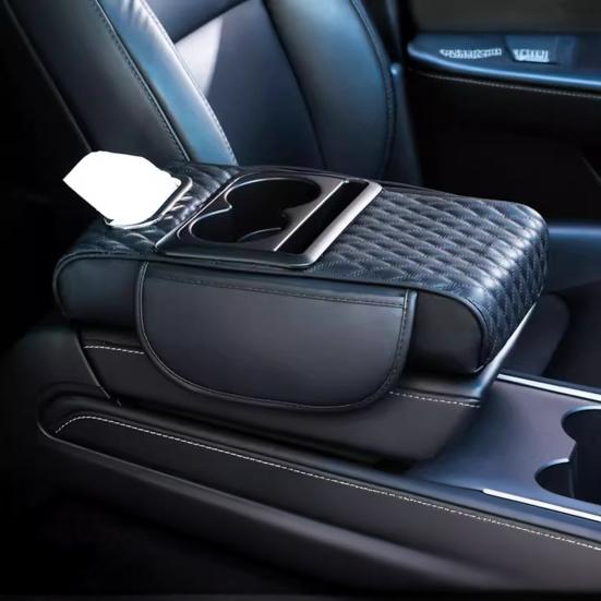 Car Armrest Box 5-in-1 Organizer with Cup Holder & Tissue Phone Slot Faux Leather Multifunctional Car Organizer Universal Vehicle Accessory