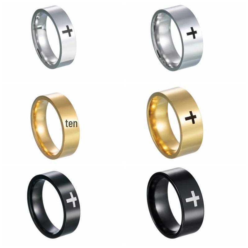 2024 European & American 6mm/8mm Titanium Steel Unisex Cross Ring – Durable, Non-Fading