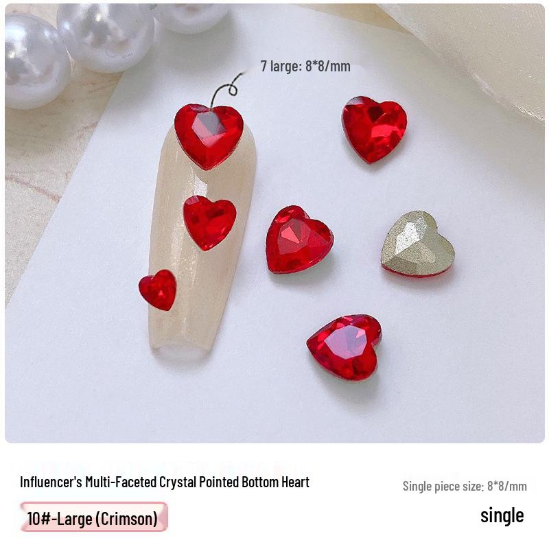 Heart Rhinestone Nail Art Accessories: Super Shiny Crystal Glass In Iridescent Peach, Small & Large Sizes