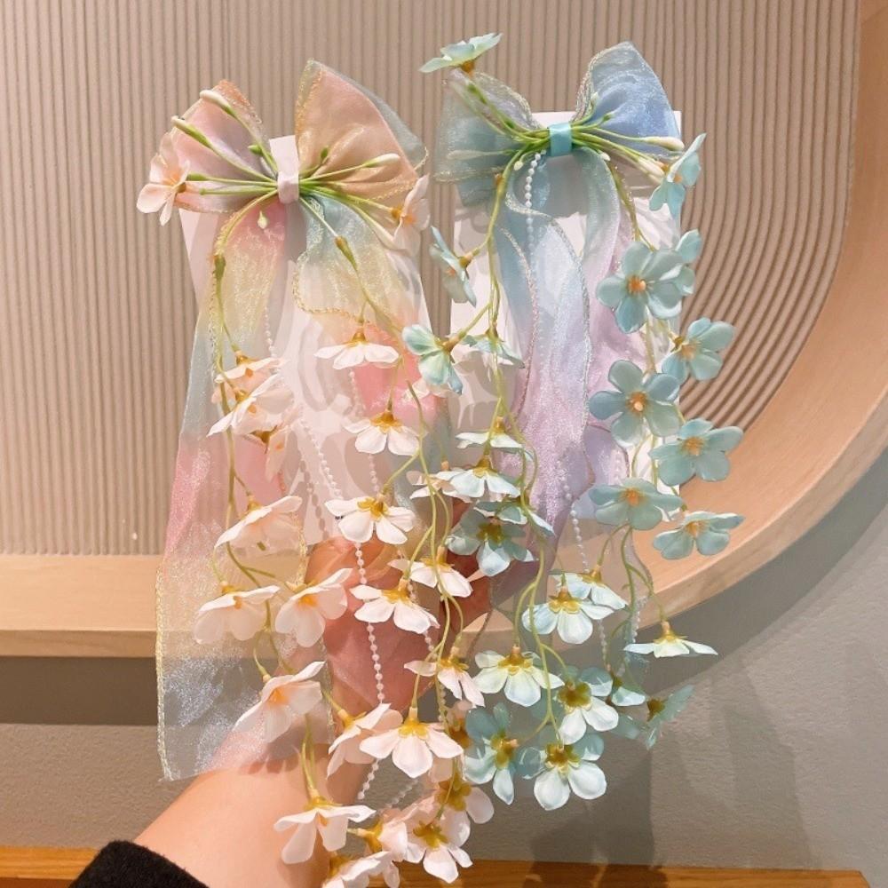 Sequin Tulle Bow Hair Clips Sweet Lolita Dress Hair Accessories Bell Orchid Ribbon Barrettes Prom
