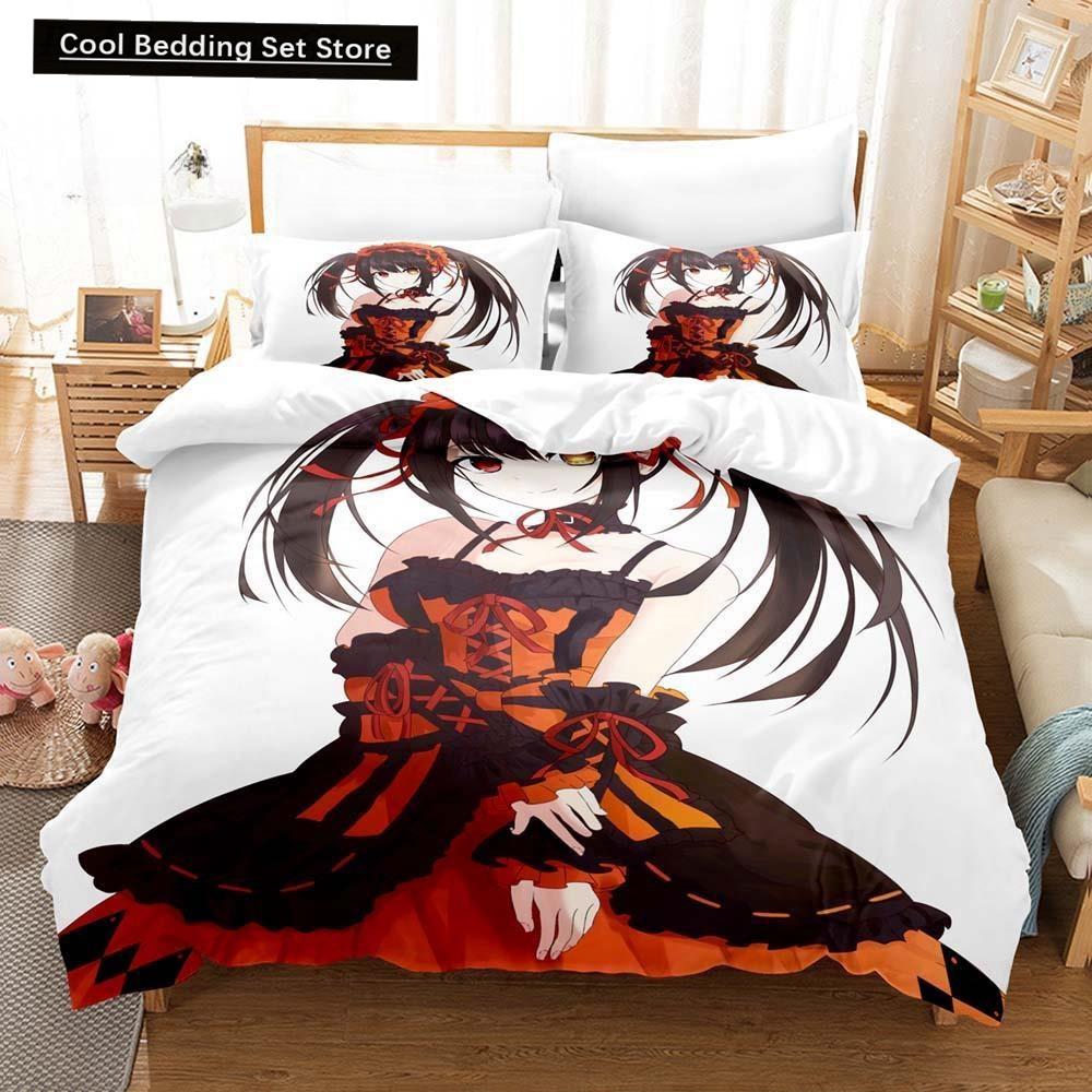 3D Anime Kawaii Girls Date A Live IV Bedding Set Single Twin Full Queen King Size Bed Set Adult Kid Bedroom Duvetcover Sets