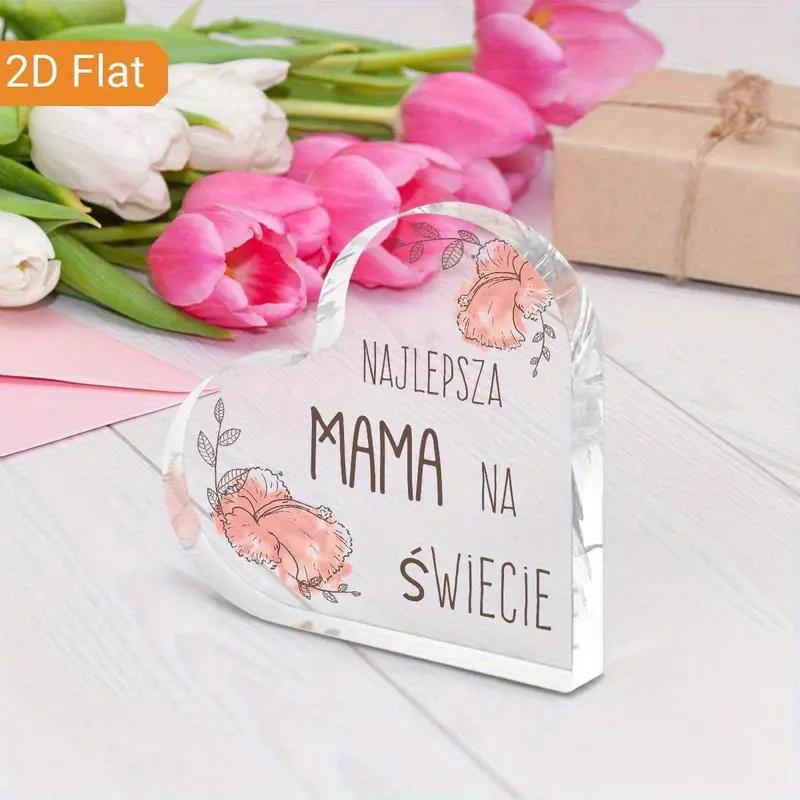 2D Flat "The Best Mom in The World" Heart-Shaped Acrylic Decorative Plaque, Pink Floral Design, Home Decor Plaque Hanging Wall Art Decorative Garden D