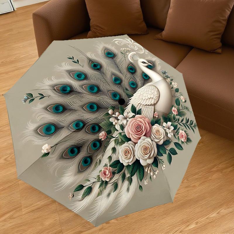 1PC Peacock flowersAutomatic Open/Close Umbrella with Windproof, 8-Rib Sturdy Canopy, Durable Ribs, Fashionable Design1282A
