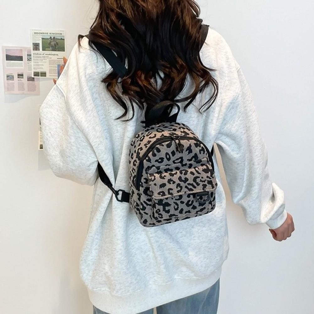 Fashion Large Capacity Shoulder Bag Leopard Print Wear-resistant Mini Rucksack Lightweight Square Bag
