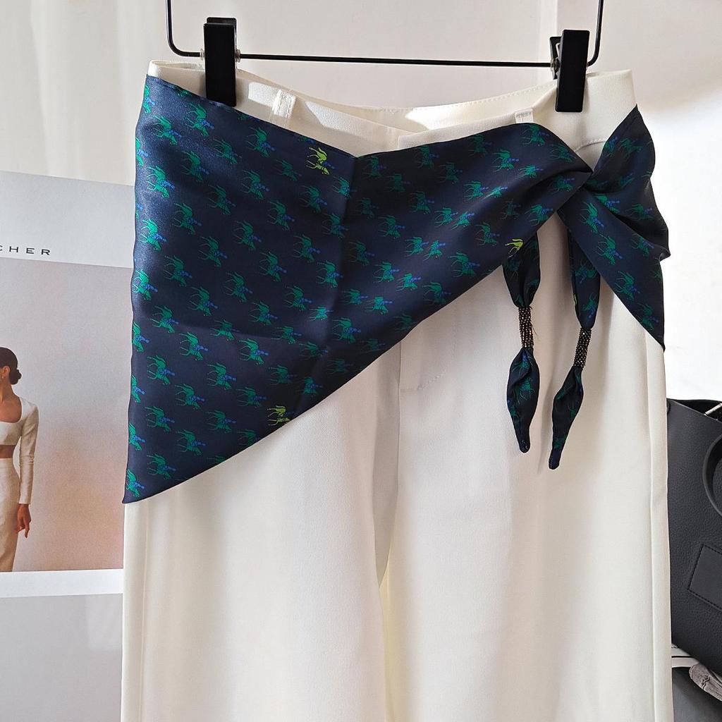 Koreańska damska warstwowa trójkątna jedwabna chusta - modny dodatek do talii na rok 2025 do dżinsów