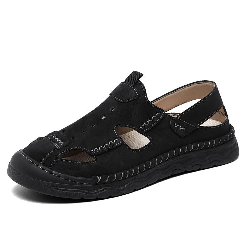 

2025 популярные сандалии-мешки мужские летние пляжные сандалии модные мужские сшитые вручную большие размеры классные тапочки 38 чёрный