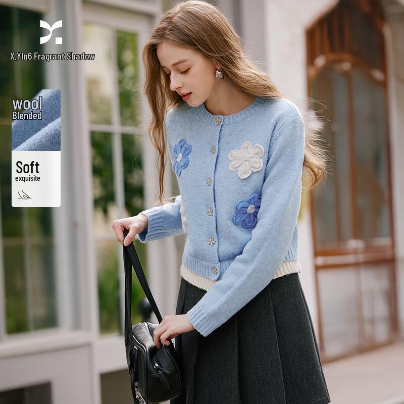 Xiangying Women s Faux Two-Piece Floral Knit Cardigan S