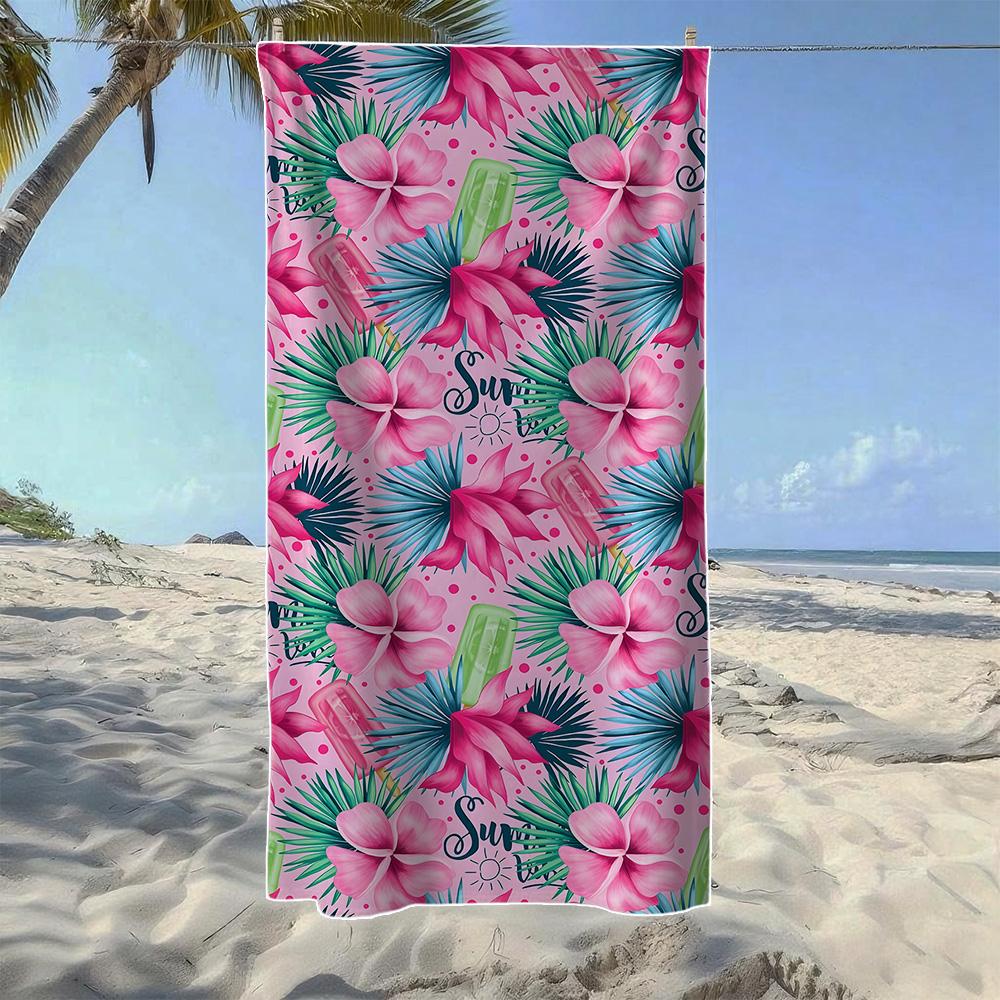

Pink Floral & Tie-Dye & Tropical Leaf Beach Towel, Soft Durable Quick-Drying, Ideal For Summer Beach, Swimming & Camping W40*H60(CM)