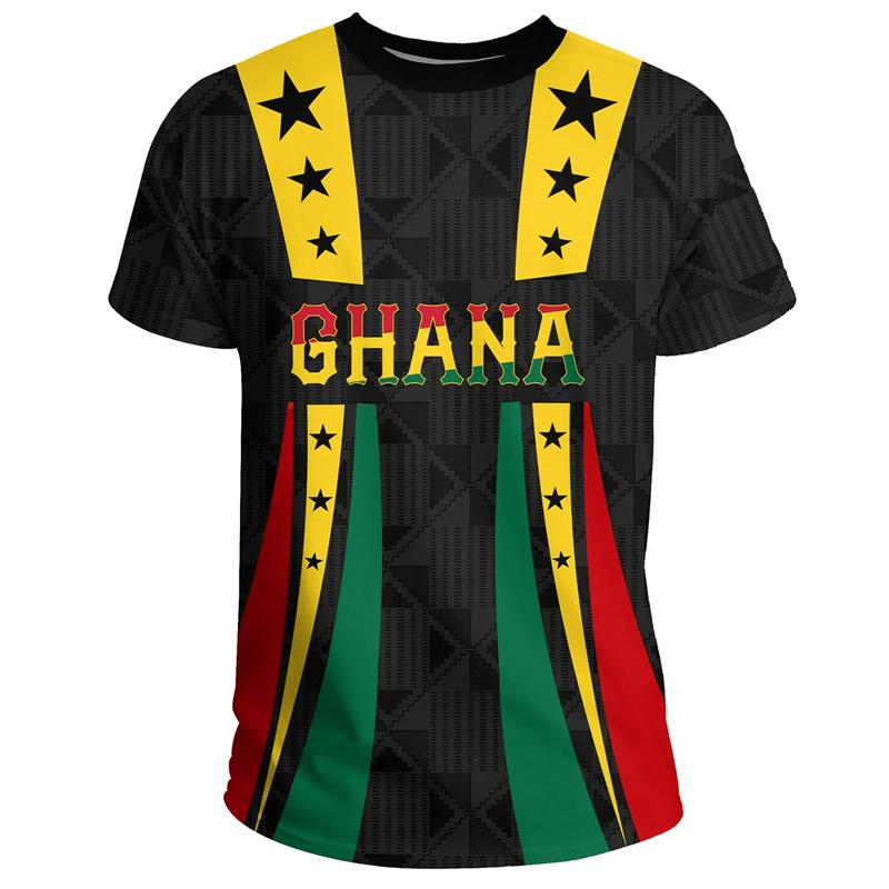 African Ghana T-shirt Fashion 3D Printed Coat Of Arms T Shirts For Men Casual Round Neck Tees Summer Sports Tops Short Sleeves